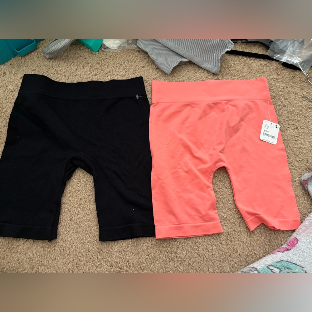 Free People Black and Coral Biker Shorts Set